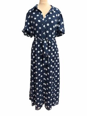Seven7 Navy and White Polka Dot Maxi Shirt Dress with Tie Waist